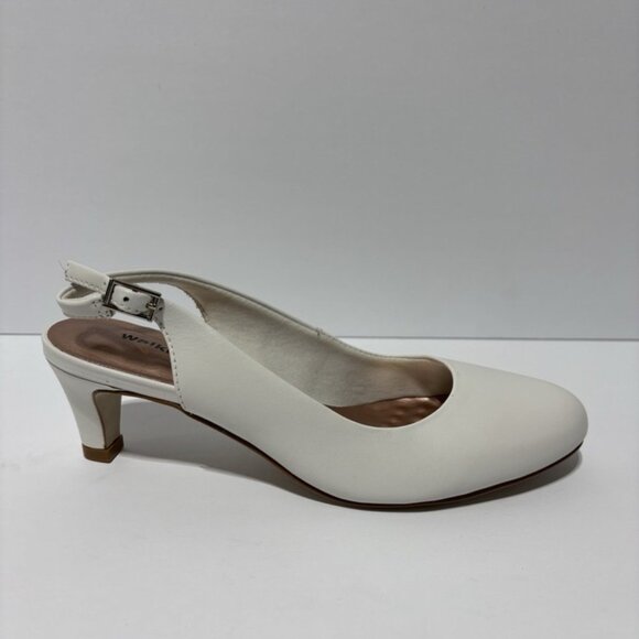 Walking Cradles Women’s Joy, White Kitten Slingback Pumps, Size 7 M